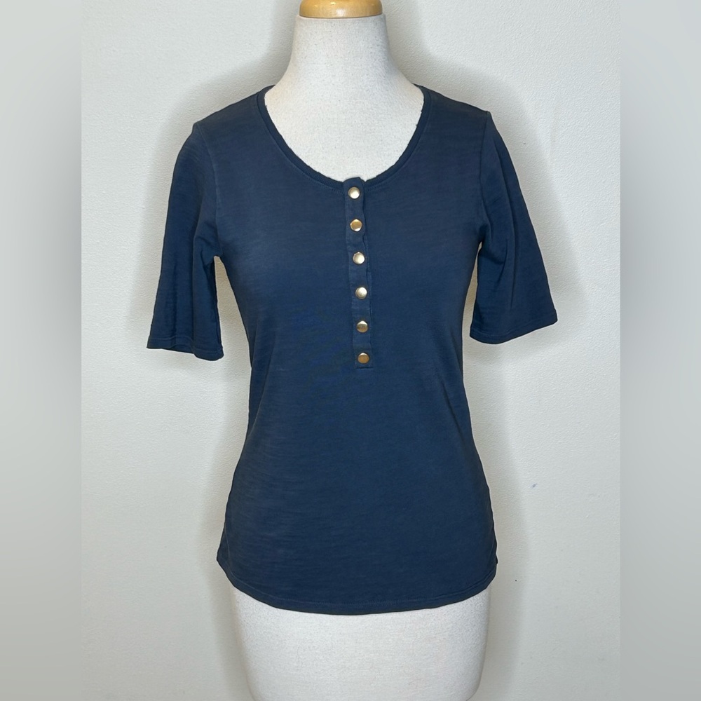 Nation LTD Los Angeles Navy Short Sleeve Henley Tee with Gold Snap Size S